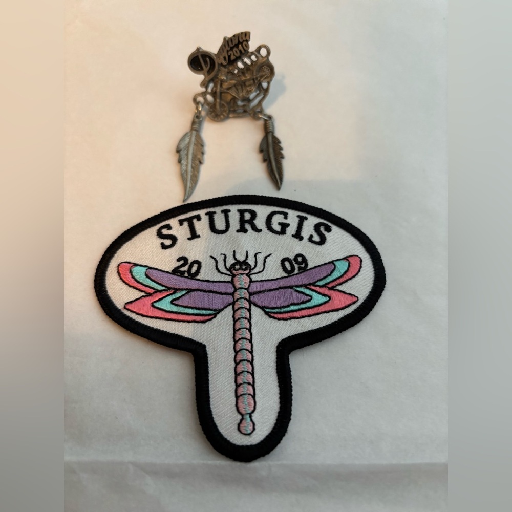 Women’s Harley Davidson, motorcycle engine feather pin and dragonfly patch new